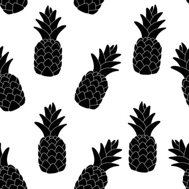 Siyah siluette kusursuz bir ananas deseni.