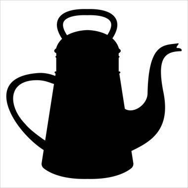 Bir çaydanlığın siyah silueti, sapı ve uzun bir oluğu var.
