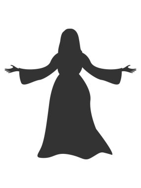 Cadılar Bayramı süsü için elbise giymiş bir cadının vektör silueti. Cadılar Günü Şenliği