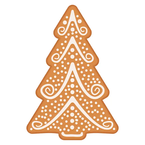 Beyaz süslemeli Noel ağacı şeklinde zencefilli çörek.