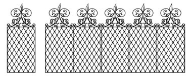 Klasik zarif dikey pencere ızgarası silueti. Demir kapı. Zarif vektör bahçe kapısı deseni