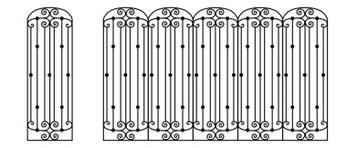 Klasik zarif dikey pencere ızgarası silueti. Demir kapı. Zarif vektör kapı deseni