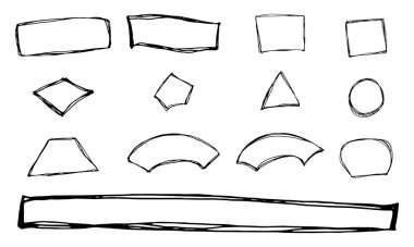 Kalemle yazılmış karalama şekilleri. Notlar için özensiz çerçeveler. Çizim fikri tasarım şablonu