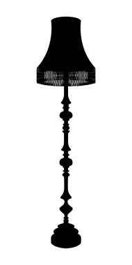 Bir zemin lambasının silüeti, klasik bir tarzda, püsküllü.