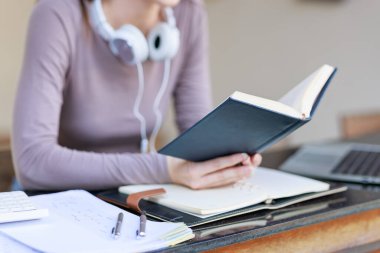 Education concepts, High school Young female student or college students studying and reading She using laptop and learning online