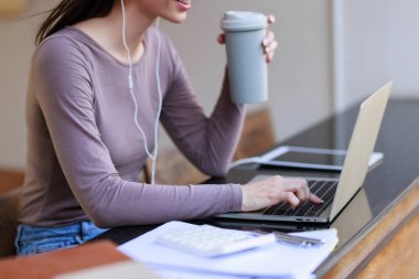 Education concepts, High school Young female student or college students studying and reading She using laptop and learning online