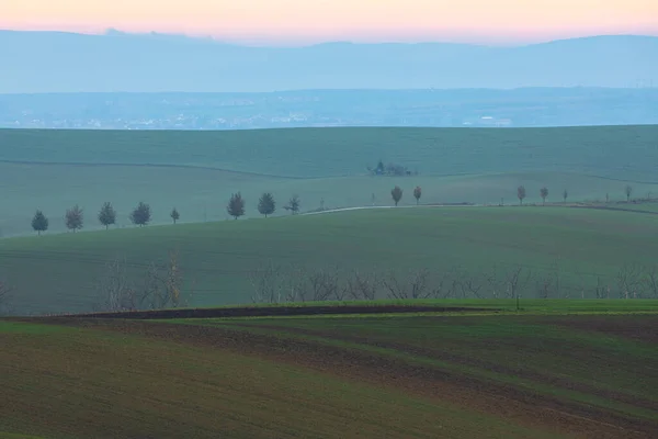 Lagen Patronen Landbouwgrond Glooiende Heuvels Het Platteland Landbouwgrond Van Het — Stockfoto