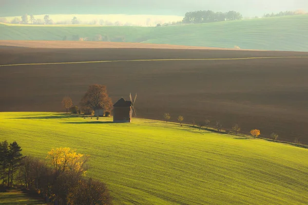 Eine Altmodische Windmühle Der Landwirtschaftlich Ländlichen Landschaft Des Bezirks Hodonin — Stockfoto
