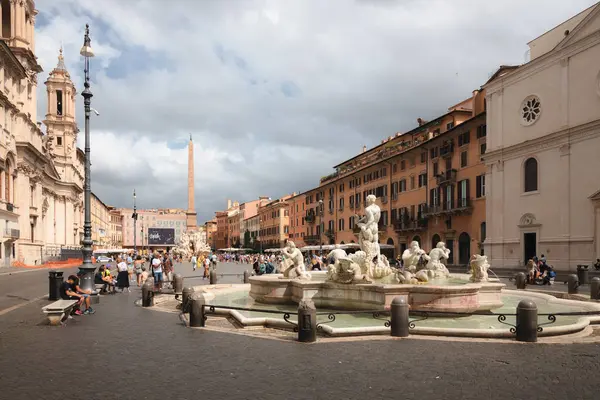 Roma Agosto 2023 Architettura Barocca Fontane Rinascimentali Obelisco Piazza Navona Fotografia Stock