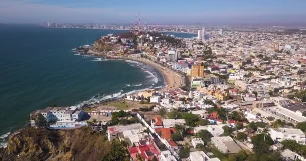 Pobřežní Panoramatický Letecký Výhled Pobřeží Olas Altas Obklopen Městem Mazatlan — Stock video