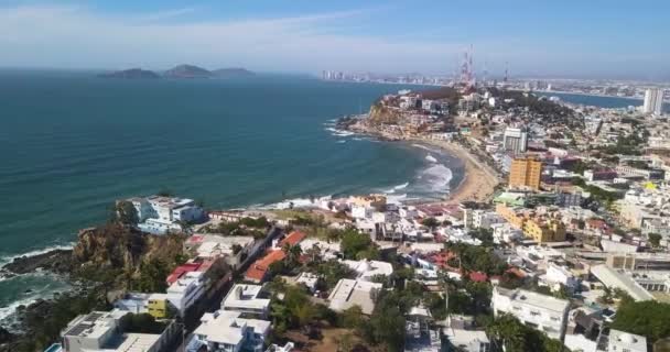 Pobřežní Pobřeží Panoramatický Letecký Výhled Olas Altas Beach Město Mazatln — Stock video