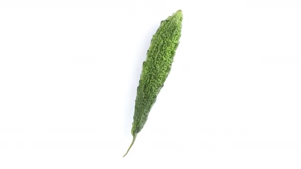 单苦瓜苦瓜蔬菜360度旋转白底侧芽 — 图库视频影像