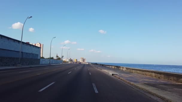 Overdag Rijden Kustweg Van Malecon Havana Cuba Pov — Stockvideo