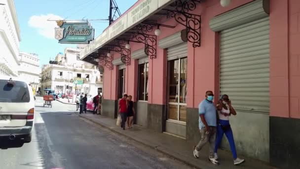 Scena Ruchliwej Ulicy Calle Obispo Najbardziej Znana Podróżująca Ulica Starej — Wideo stockowe