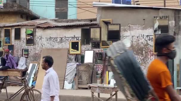 Spegelbutik Vid Gatugångväg Dhaka Bangladesh — Stockvideo