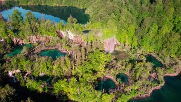 Vogelflugaufnahme Des Paradiesischen Naturparks Plitvice Kroatien Kreis Pan Tag — Stockvideo
