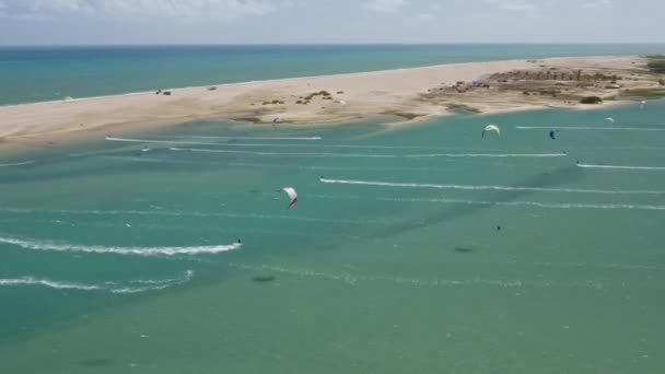 Widok Drona Ilha Guajiru Brazylia Popularne Miejsce Kitesurfingu North Eastern — Wideo stockowe