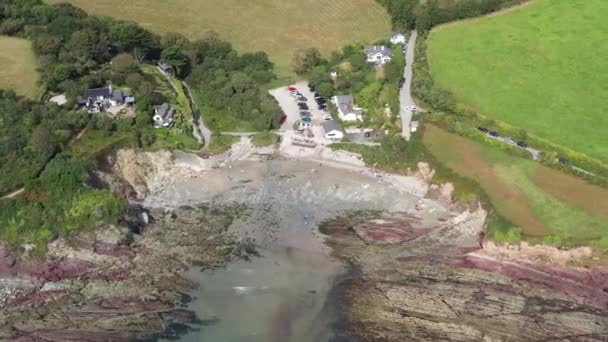 Luchtfoto Van Talland Bay Aan Kust Van Cornish Locatiezicht Afgelegen — Stockvideo