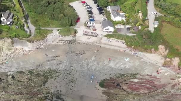 Luchtfoto Van Talland Bay Het Zuidwestelijke Kustpad Tussen Cornish Town — Stockvideo