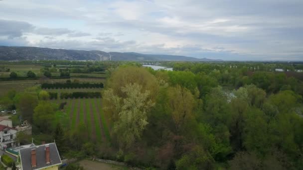 Luchtfoto Van Rhone Valley Landschap Rhone River Pan Rechts — Stockvideo