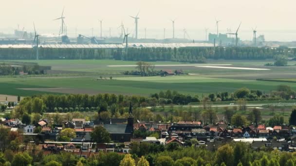 Mulino Vento Arnemuiden Paesi Bassi Ampia Ripresa Drone Con Case — Video Stock