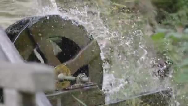 Close Uma Roda Água Madeira Antiga Histórica Moinho Água Girando — Vídeo de Stock