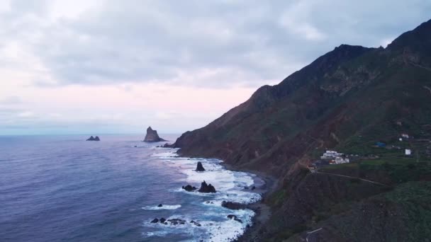 Sol Set Dron Tiro Tenerife Anaga — Vídeo de Stock