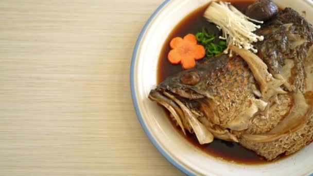 Testa Pesce Bollita Con Salsa Soia Stile Alimentare Giapponese — Video Stock