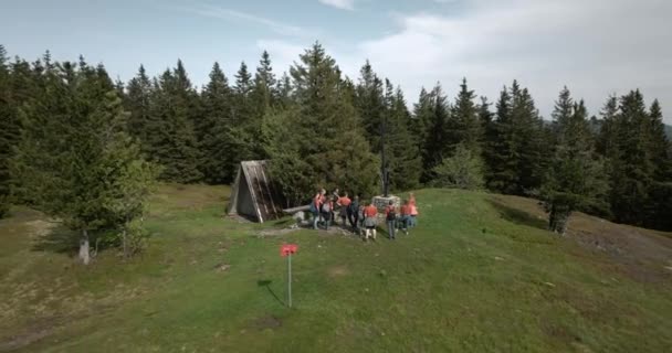 Drone Shot Scouts Beautifull Surrounding Spruce Trees Mountains Background Drone — Video