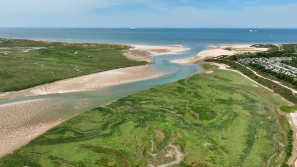 Vista Panorámica Los Humedales Del Mar Del Norte Con Drones — Vídeos de Stock