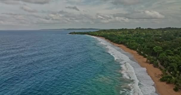 Bocas Del Toroパナマ航空V2映画用ドローンが人里離れた砂浜の崖のビーチを飛行し 波が海岸に衝突して美しい海の景色を捉えます Mavicで撮影3 Cine 2022年4月 — ストック動画