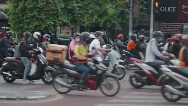 Bangkok City Tayland Toplu Taşıtlar Motosiklet Trafiği Geniş — Stok video