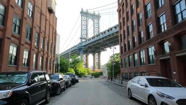 Spaziergang Entlang Der Washington Street Dumbo Viertel Von Brooklyn Mit — Stockvideo
