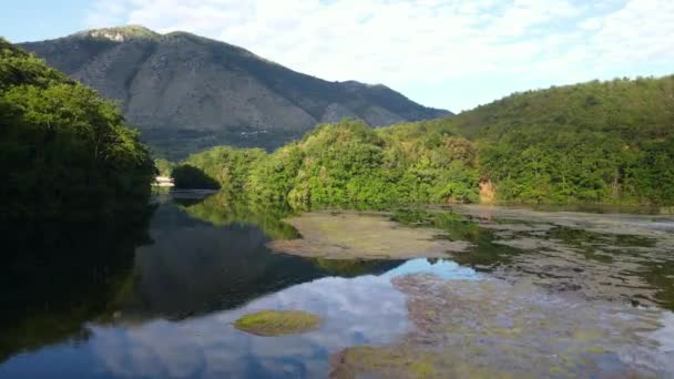 Flygfoto Blue Eye Bistrice Floden Omgiven Naturreservat Albanien — Stockvideo