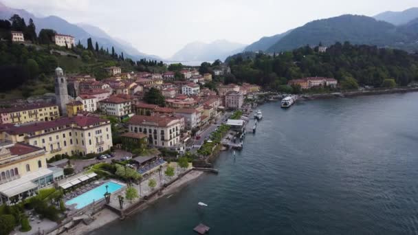Vedere Deasupra Lacului Como Satului Italian Din Bellagio Italia Aeriene — Videoclip de stoc
