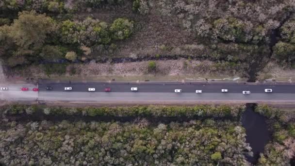 Dynamic Top Aerial Footage Moderate Traffic Vehicles Highway Uruguay South — Stock Video