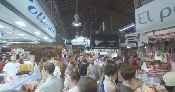 Рынок Boqueria Rambla Известный Традиционный Меркадо Барселоне Испания Питание Испанских — стоковое видео