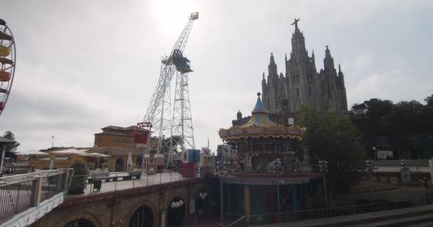 Panoramic Shot Tibidabo Amusement Park Barcelona Catalonia Spain — Stock Video