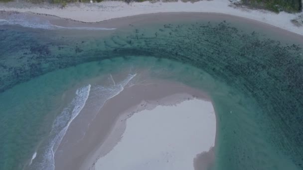 オーストラリアのニューサウスウェールズ州のヘイスティングス ポイント ビーチ近くのクッジラ クリークの口の上に広がる海の波 — ストック動画