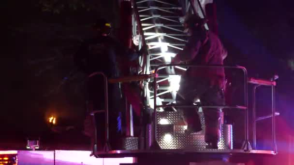 Fire Fighting Hero Analysing Situation Ladder Truck Mississauga Ontario — Stock Video
