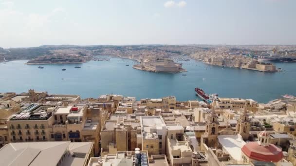 Valletta Grand Harbour Malta Hava Görüntüsünü Geri Çekin — Stok video