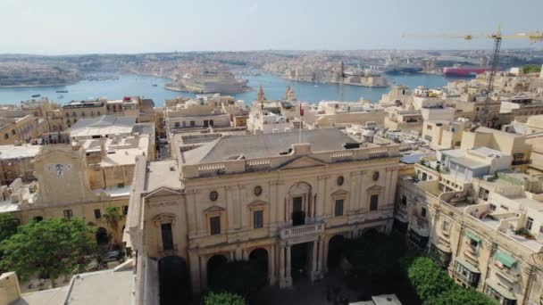 Luchtfoto Van Republic Square Grand Harbour Valletta — Stockvideo