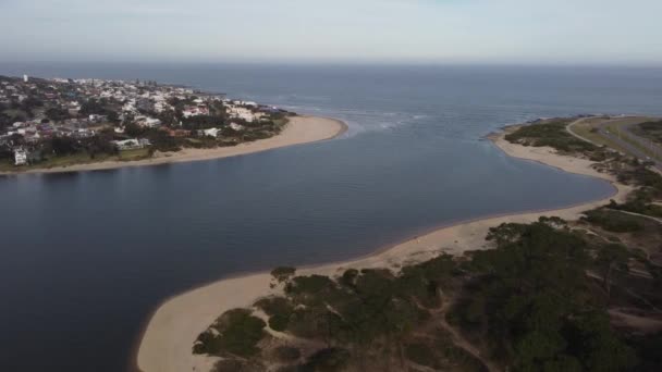 Arroyo Maldonado Uruguayban Folyó Szája Kinyílik Óceánnak Légi Felvétel Dél — Stock videók