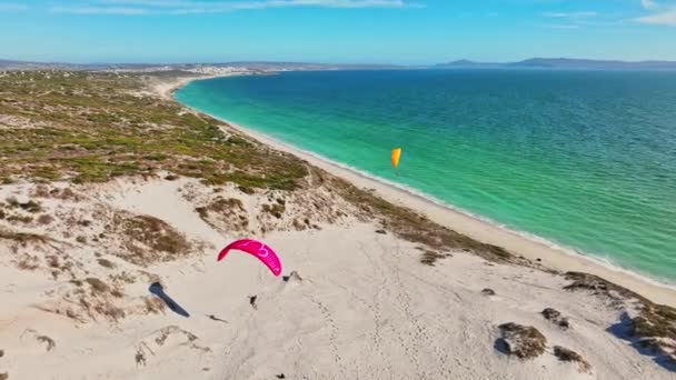 Paragliders Aktion Vattnet Langebaan Lagunen Sydafrika — Stockvideo