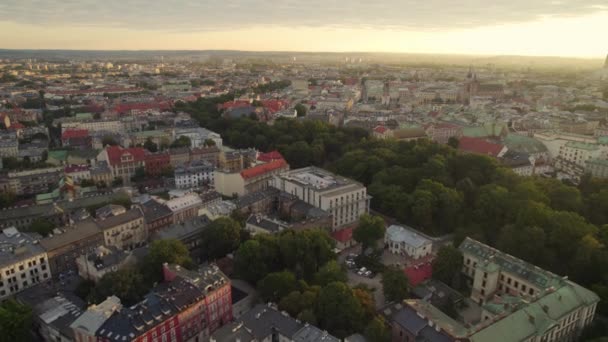 Friedlicher Sonnenaufgang Über Krakau Polen Schön Drohne Antenne — Stockvideo