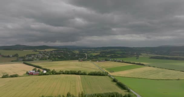 Friedliches Ackerland Dunkle Wolken Ziehen Über Uns Hinweg Üppige Felder — Stockvideo