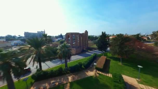 Severní Kypr Letecký Pohled Hrad Othello Famagusta Výstřel Fpv Letounu — Stock video