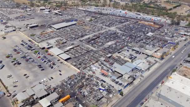 Large Used Broken Car Parking Lot Car Pick Pull Aerial — Stock Video