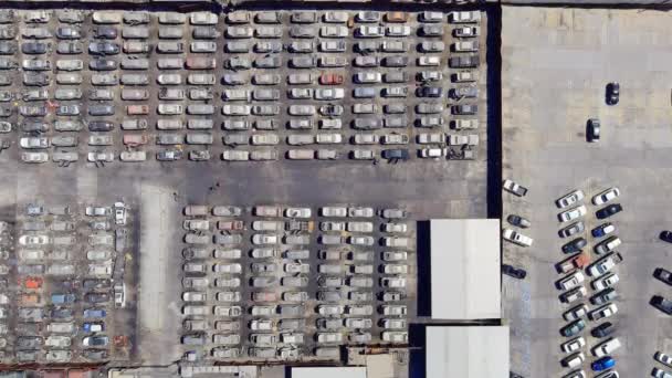 Aerial View Used Cars Junkyard Pick Pull Lot — Stock Video