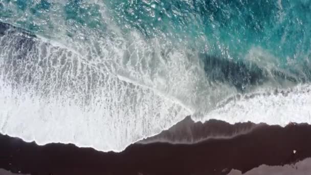 Ocean Waves Slowly Washing Sandy Beach Azores Overhead Flyover — Stock Video
